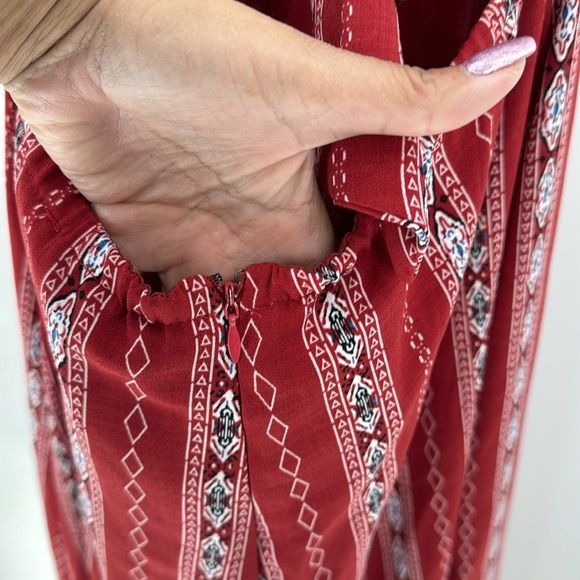 Lulus Calabash Rust Red Print Midi Dress dress up or down heels or flip flops - Picture 8 of 13